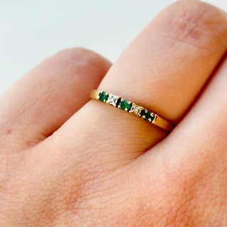 Emerald & Diamond band | 14ct Gold | Emerald + 8-Cut Natural Diamond | Size N 1/2| 1.2g
