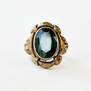 Big Green Ring | 8ct Gold | Flame Fusion Synthetic Spinel | Size O | 4.90g