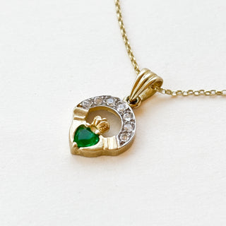 Claddagh Crystal Charm | 9ct Gold | 18inch Fine Cable Link Chain | 2.3g