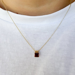 Square Ruby Pendant | 14ct Gold | Synthetic Ruby | High-Quality Setting | 18in 9ct Fine Cable Link
