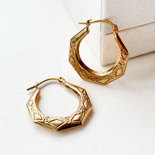 Engraved Geometric Hoops | 9ct Gold | 2cm x 2.3cm | 1.66g