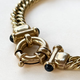 Curb Bracelet with Bolt Clasp Cabochon Sapphire| 9ct Gold | 19.5cm | 31.6g