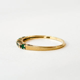 Emerald & Diamond band | 14ct Gold | Emerald + 8-Cut Natural Diamond | Size N 1/2| 1.2g