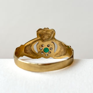 Claddagh Green + CZ | 9ct Gold | Size W | 3.1g
