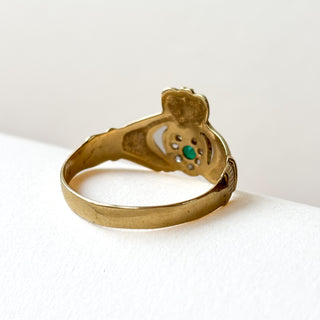 Claddagh Green + CZ | 9ct Gold | Size W | 3.1g