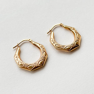 Engraved Geometric Hoops | 9ct Gold | 2cm x 2.3cm | 1.66g