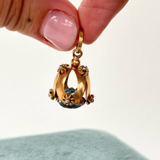 Baby Blue Stone Fob Pendant | 4.8g | White Gold Stud Detail