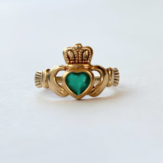 Claddagh Ring with Green Stone | 8ct Gold | Size J | 1.8 gram