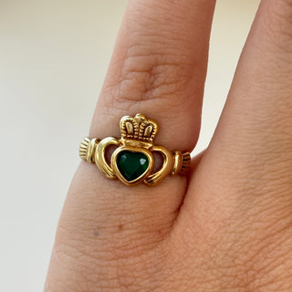 Claddagh Ring with Green Stone | 8ct Gold | Size J | 1.8 gram