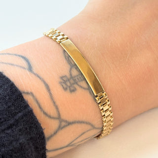 Identity Bracelet | 9ct Gold | 8.10g | 7.5" | Oyster Links | Heavy Lobster Clasp