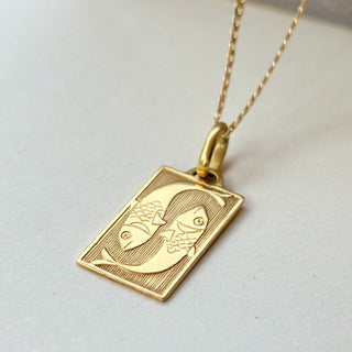 Pisces Rectangular Necklace | 18ct Gold Pendant 2.13g | 18" 9ct Flattened Curb Chain | 3.71g Total