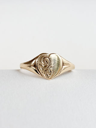 Heart Signet Ring (Engraved) | 9ct Gold | M1/2 | 1.28g