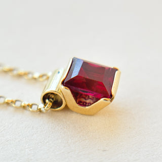 Square Ruby Pendant | 14ct Gold | Synthetic Ruby | High-Quality Setting | 18in 9ct Fine Cable Link
