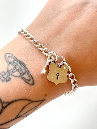Silver Heart Padlock Bracelet | 925 Silver | 8-Inch | 9.94g