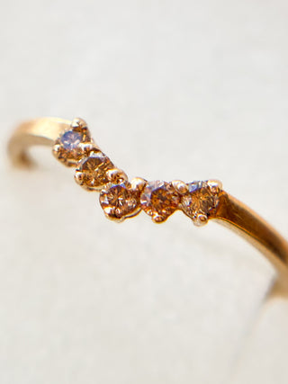 Cognac Diamond Chevron Ring | 9ct Gold | Size V½ | 1.29g