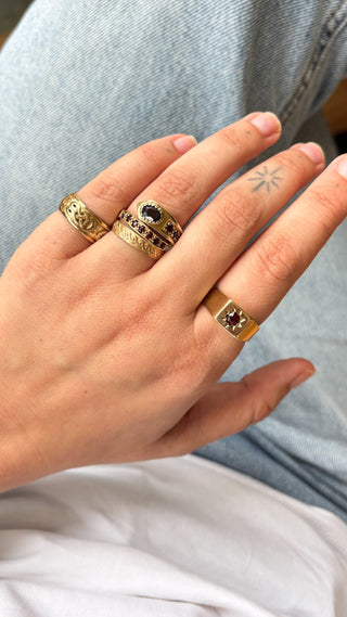 Garnet Snake Chain Ring | 9ct Gold | Size Q | 4.28g