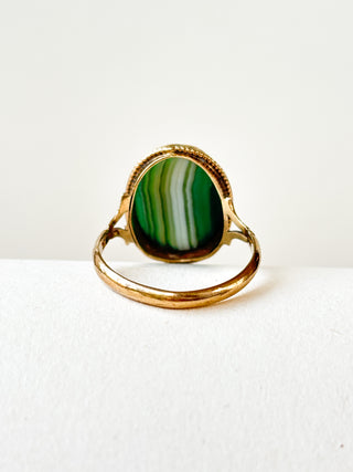 Oval Banded Agate Ring | 9ct Gold | 3.39g | Size Q
