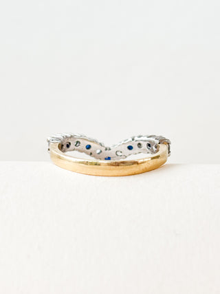 Sapphire & CZ Chevron Ring | 9ct Gold | Size J | 1.83g