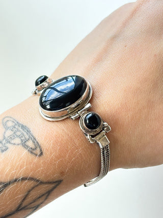 Three-Stone Onyx Bracelet | Sterling Silver | 23.27g