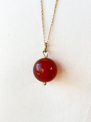 Carnelian Bead Pendant | 9ct Gold | 2.83g | 20mm