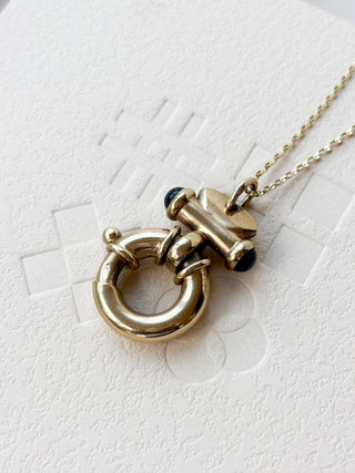 Bolt Ring Clasp Pendant with Sapphire Cabochon | 9ct Gold | 6.60g