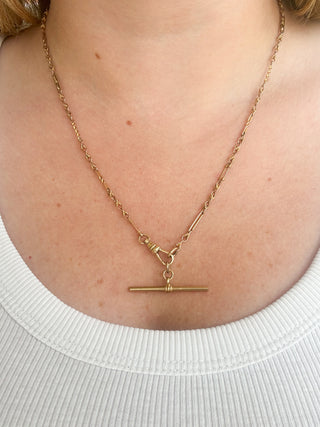 Solid T-Bar Pendant | 9ct Gold | 18-Inch Fine Cable Link Chain | 1.92g