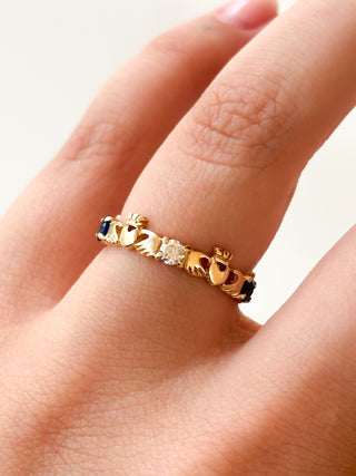 Sapphire & Diamond Claddagh Ring | 9ct Gold | Size O | 2.41g