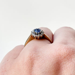 Ceylon Blue Sapphire (Natural) and Diamond | 9ct Gold | Size N | 2.34g