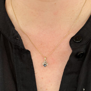 Sapphire & Diamond Pendant 14ct Necklace | 2g | 18" Fine Cable Chain 9ct