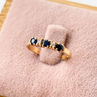 Natural Diamond and Sapphire Half Eternity | 14K Gold | Size N½ | 1.8g