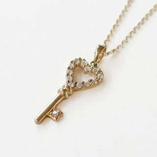 Key CZ charm | 9ct Gold | 18-Inch Fine Cable Link Chain | 1.6g