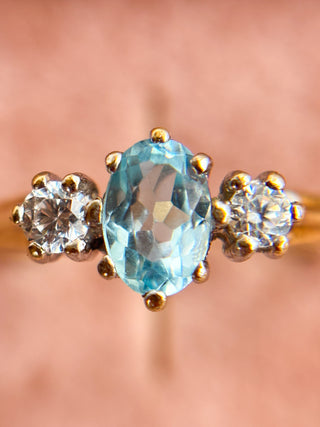 Topaz & CZ Trilogy Ring | 9ct Gold | Size O | 2.06g
