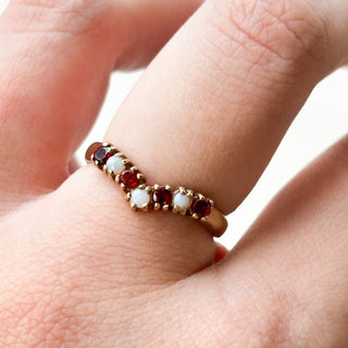 Natural Opal and Garnet Chevron | 9ct Gold | Size P | 2.38g