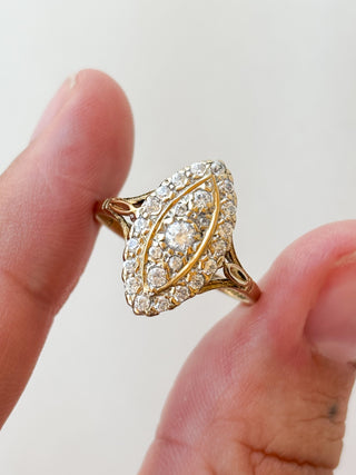 Marquise-Shaped CZ Cluster Ring | 9ct Gold | Size O | 2.70g