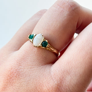 Natural Opal & Synthetic Emerald Trilogy | 9ct Gold | Size P½ | 2.92g