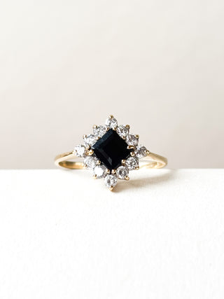 Square Sapphire & CZ Cluster Ring | 9ct Gold | 1.60g | Size M
