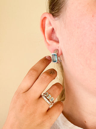 Blue Stone Huggie Earrings | 925 Silver | 7.08g