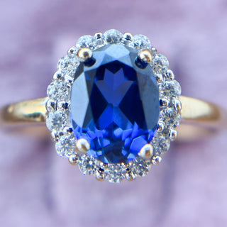 Synthetic Sapphire & CZ Solitaire Ring | 9ct Gold | Size M½ | 1.91g
