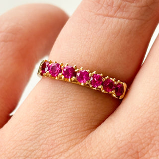Seven Stone Band | 14ct Gold | Size M½ | 2.22g | Synthetic Pink Sapphire