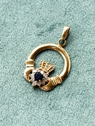 CZ & Sapphire Claddagh Pendant 2.38g | Diamond Anchor Chain 0.80g | 9ct
