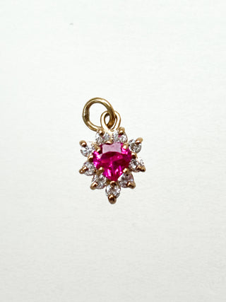 Syn Pink Sapphire & CZ Cluster Pendant | 9ct Gold | 18-Inch Diamond Anchor Chain | 0.95g