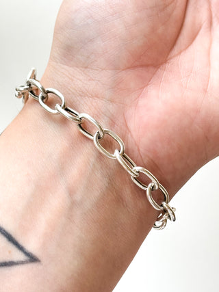 Silver T-Bar Cable Link Bracelet | 925 Silver | 7.7-Inch | 9.87g
