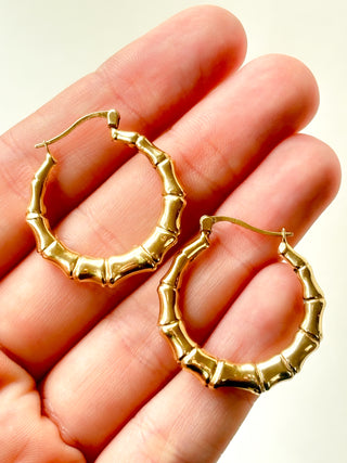 Bamboo Hoop Earrings | 9ct Gold | 30mm | 1.57g
