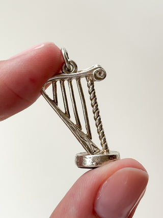 Harp Pendant | Cable Link Chain 18-20in | 925 Silver | Green Connemara Marble | 8.00g