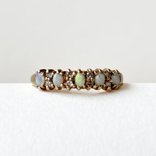 Eternity Ring | 9ct Gold | Natural Opal + Diamond | Size O | 1.56g