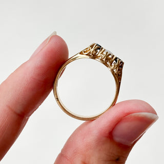 Precious Opal & Natural Sapphire Trilogy Ring | 9ct Gold | Size O | 2.80g