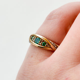 Emerald & Diamond Bypass Ring | 9ct Gold | Size K | 2.92g