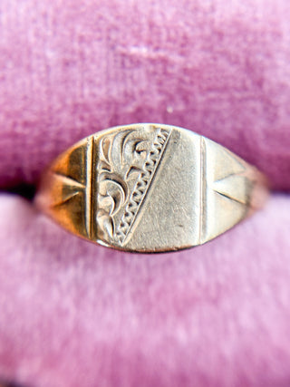 Square Signet Ring with Hand Engraving | 9ct Gold | Size K | 2.30g plus resizing