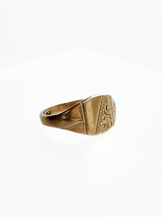 Square Signet Ring with Hand Engraving | 9ct Gold | Size K | 2.30g plus resizing