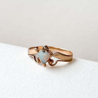 Heart Opal Ring | 14ct Gold | Natural Opal | Size L | 1.13g